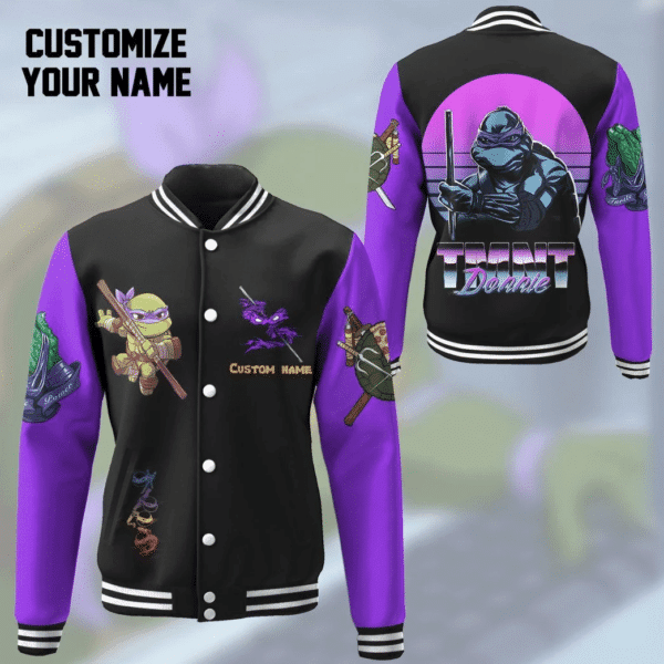 Gearhumans 3d Donatello Tmnt Don Donnie Cosplay Purple Custom Name Baseball Jacket 31, Gift Lover Baseball Jacket 70