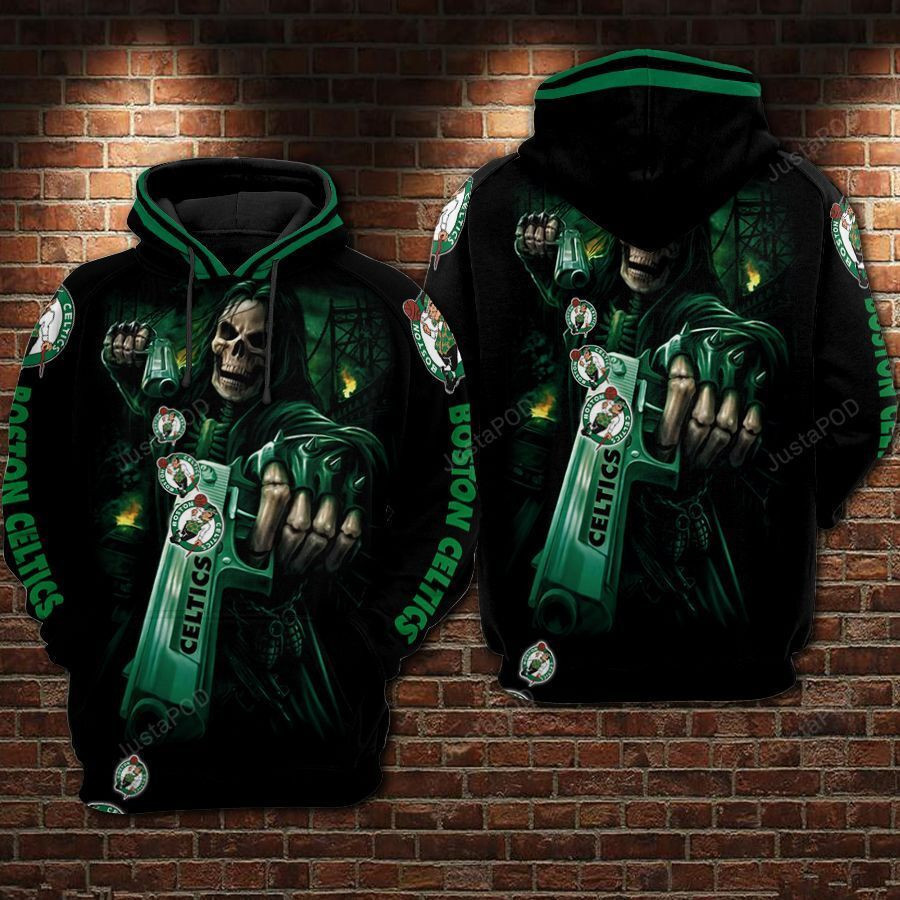 Boston Celtics Football Skull Guns 3D All Over Print Hoodie & Zip Hoodie