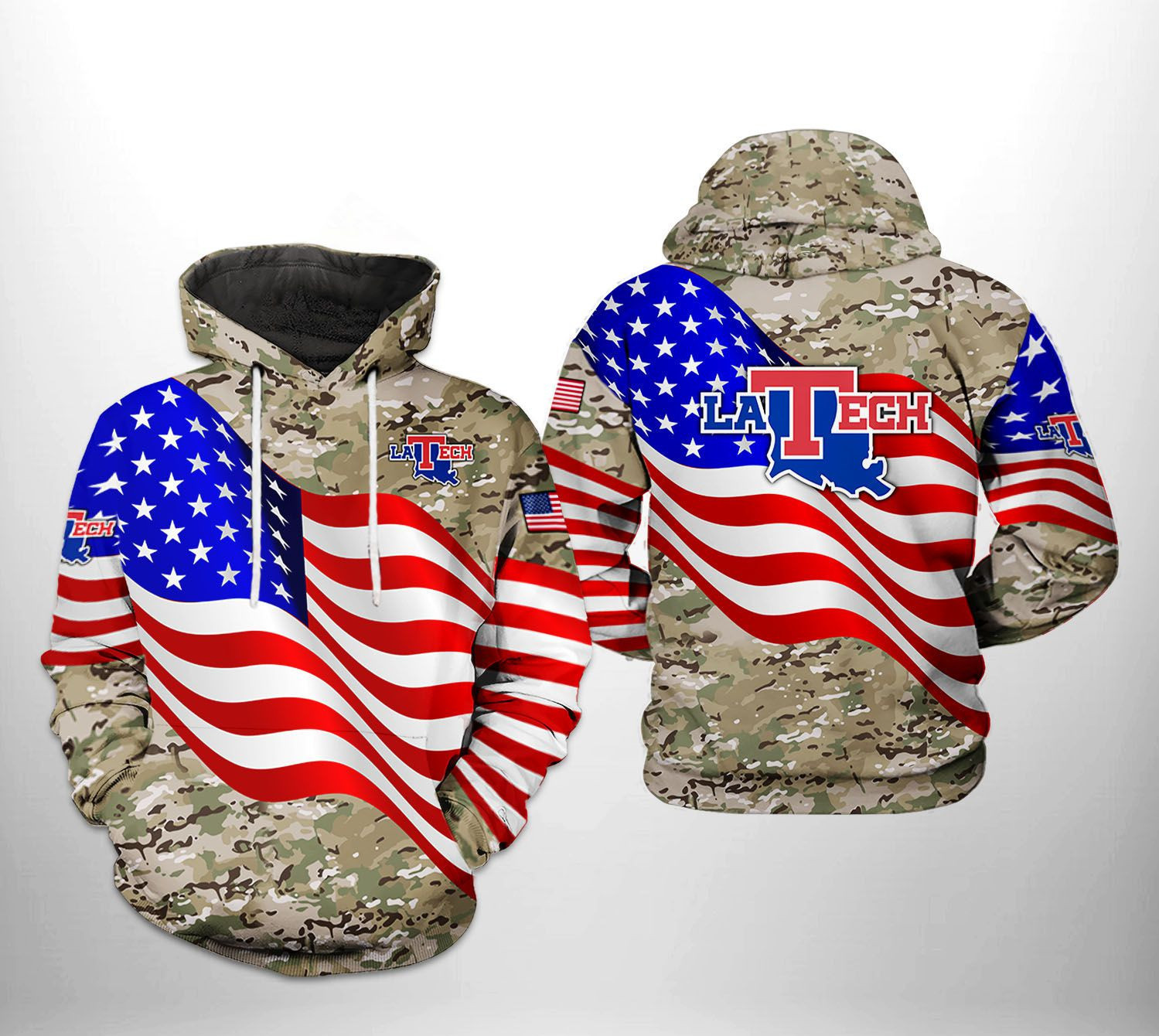 Louisiana Tech Bulldogs US Flag Camo Veteran 3D All Over Print Hoodie & Zip Hoodie