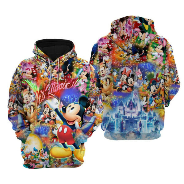 Mickey Mouse Magical Glitter Castle Cartoon Graphic Outfits Aop Hoodie, Zip Hoodie 2224