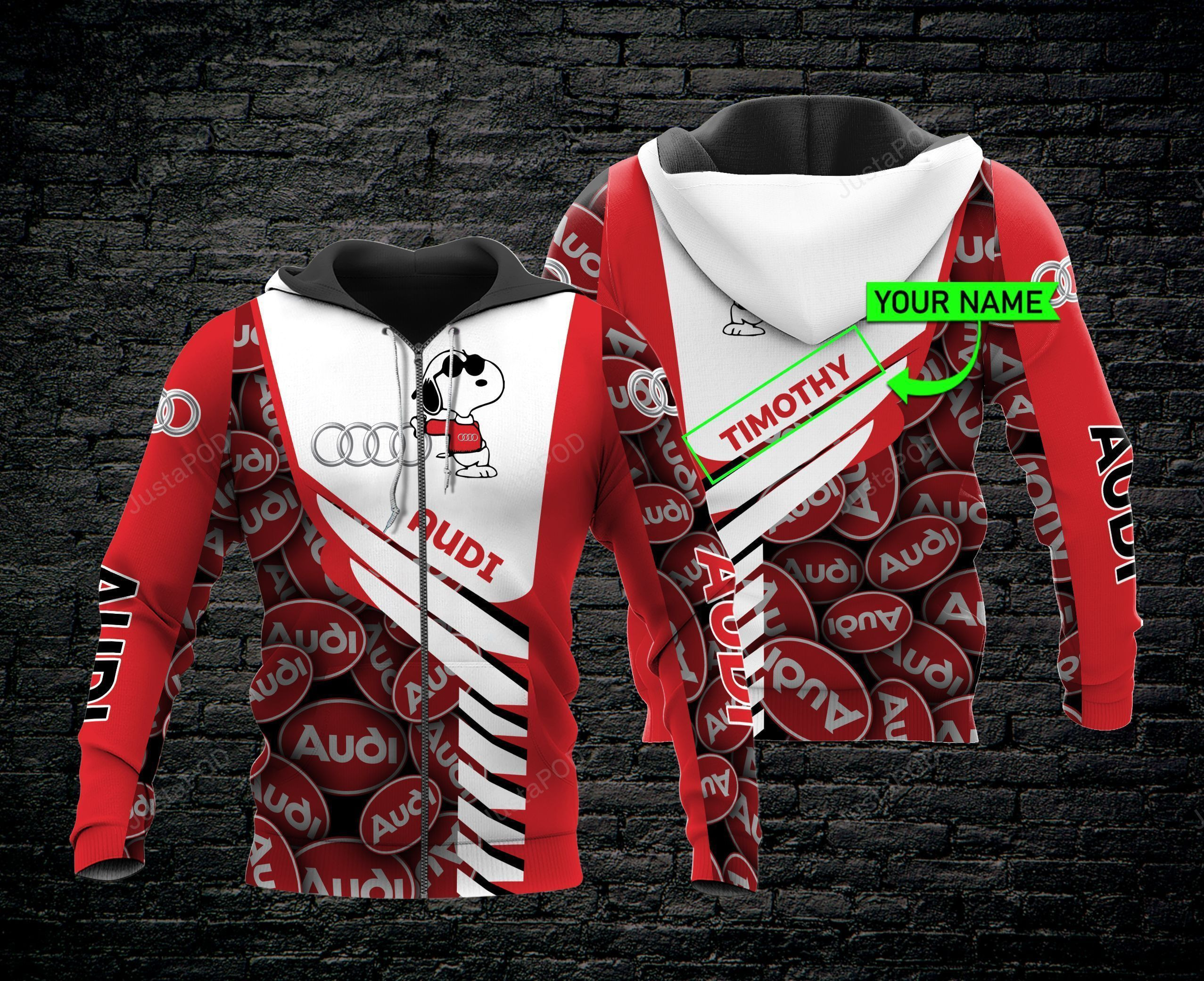 Personalized Audi Snoopy 3D All Over Print Hoodie & Zip Hoodie
