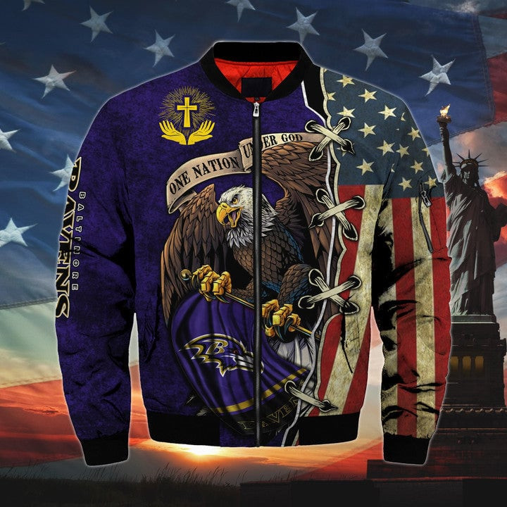 One Nation Under God Baltimore Ravens Bomber Jackets