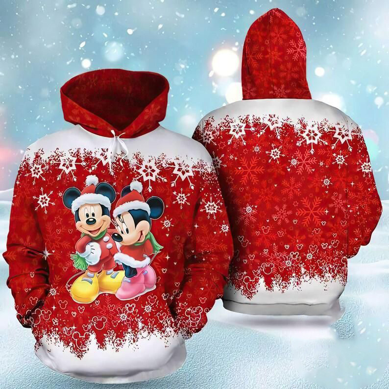 Christmas Mickey And Minnie Couple Love 3d Hoodie Zip Hoodie