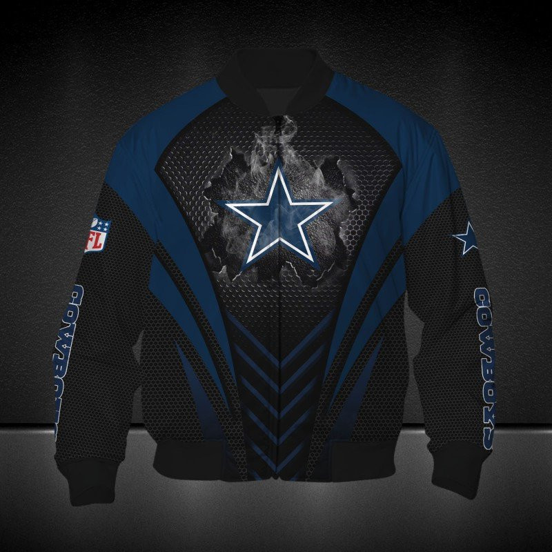 Cowboys Black Blue Darken Logo Burning Bomber Jacket