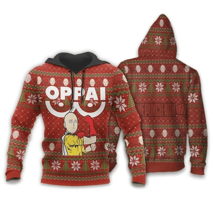 Saitama Oppai Ugly Christmas One Punch Man 3d Hoodie Zip Hoodie