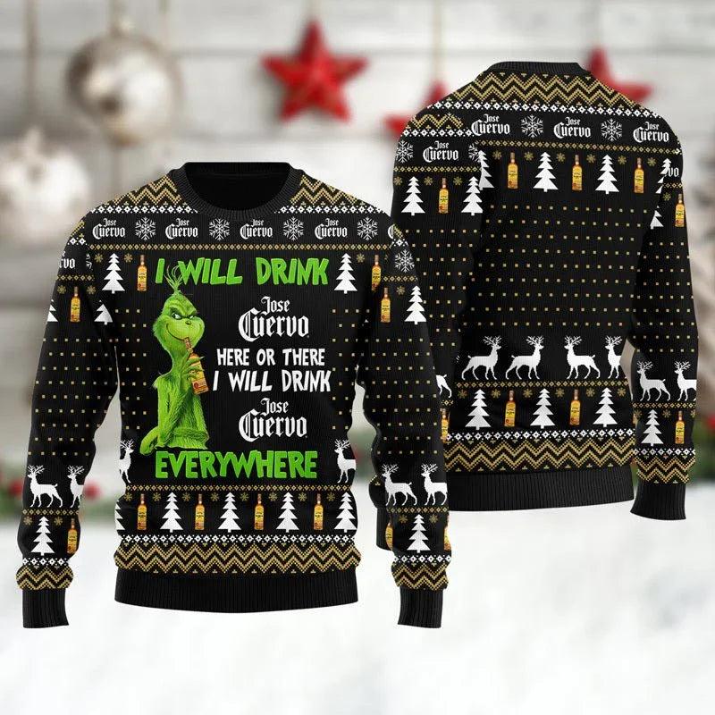 Jose Cuervo Grinch Will Drink Everywhere Ugly Christmas Sweater