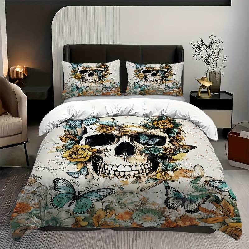 Skull Bedding Set Butterflies Roses With Skull Duvet Covers