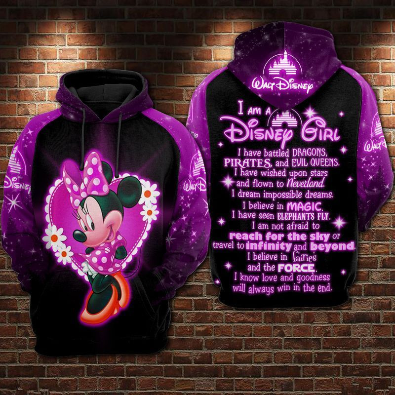 Minnie Mouse I Am A Girl Purple Over Print 3d Hoodie Zip Hoodie