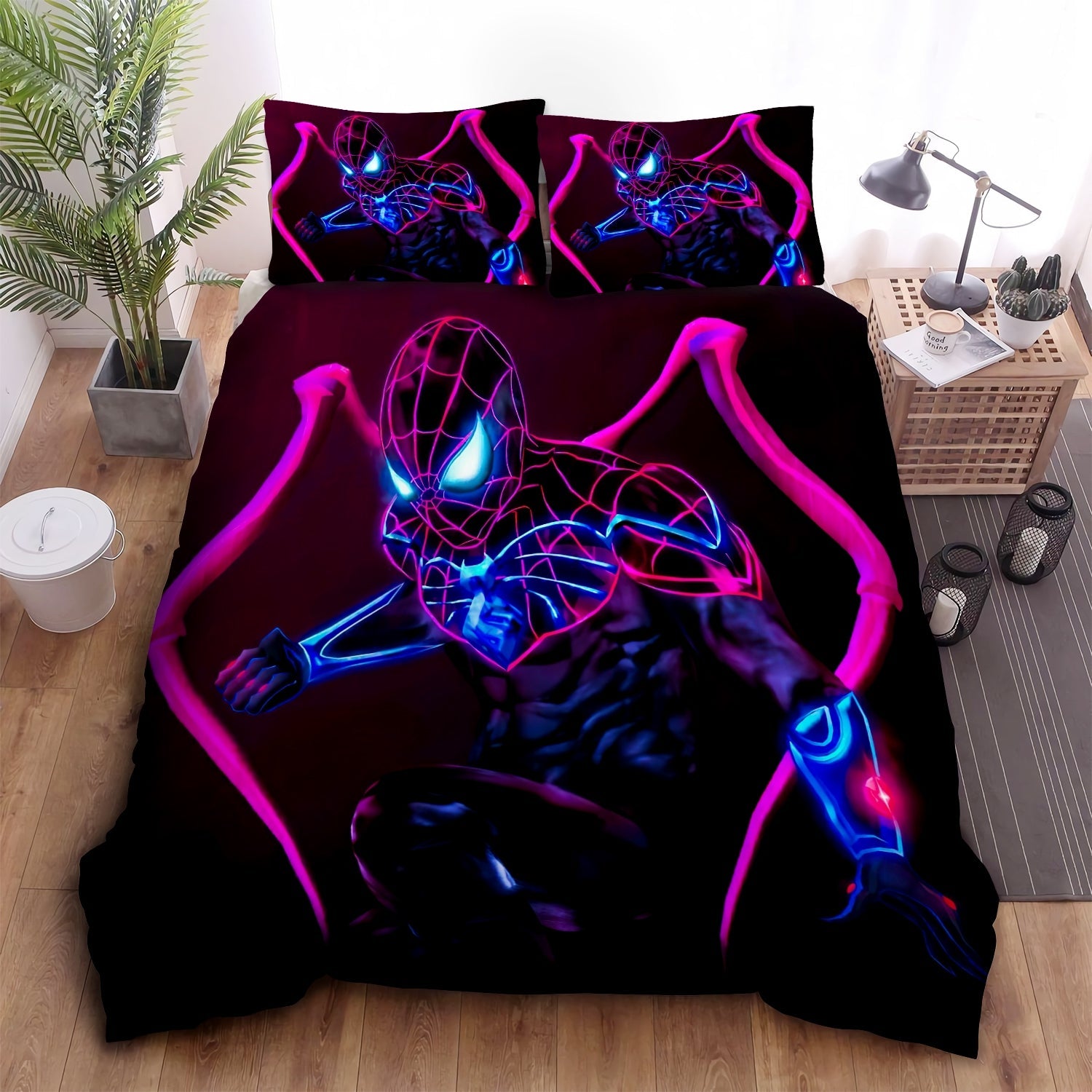 Spiderman Bedding Set MV Spiderman In Neon Iron Suit Duvet Covers Pink