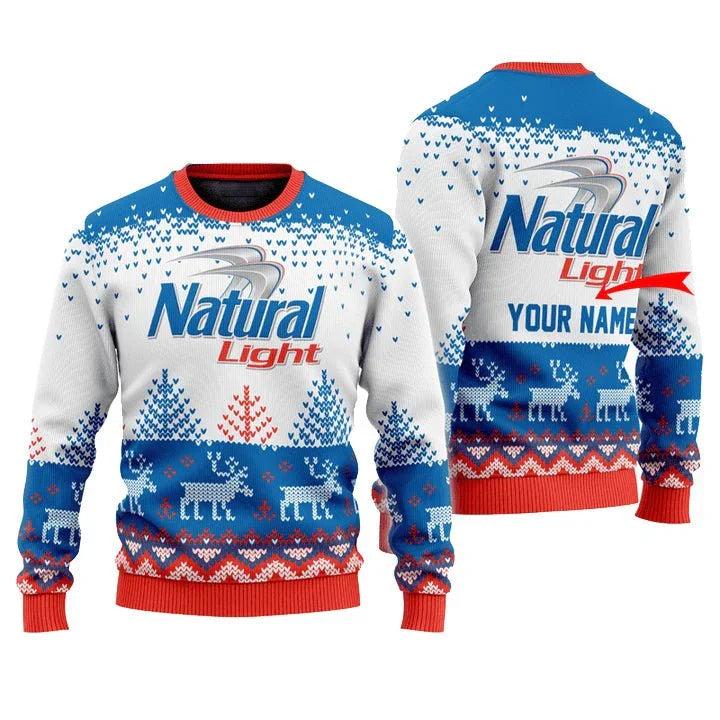 Personalized Natural Light Reindeer Ugly Christmas Sweater