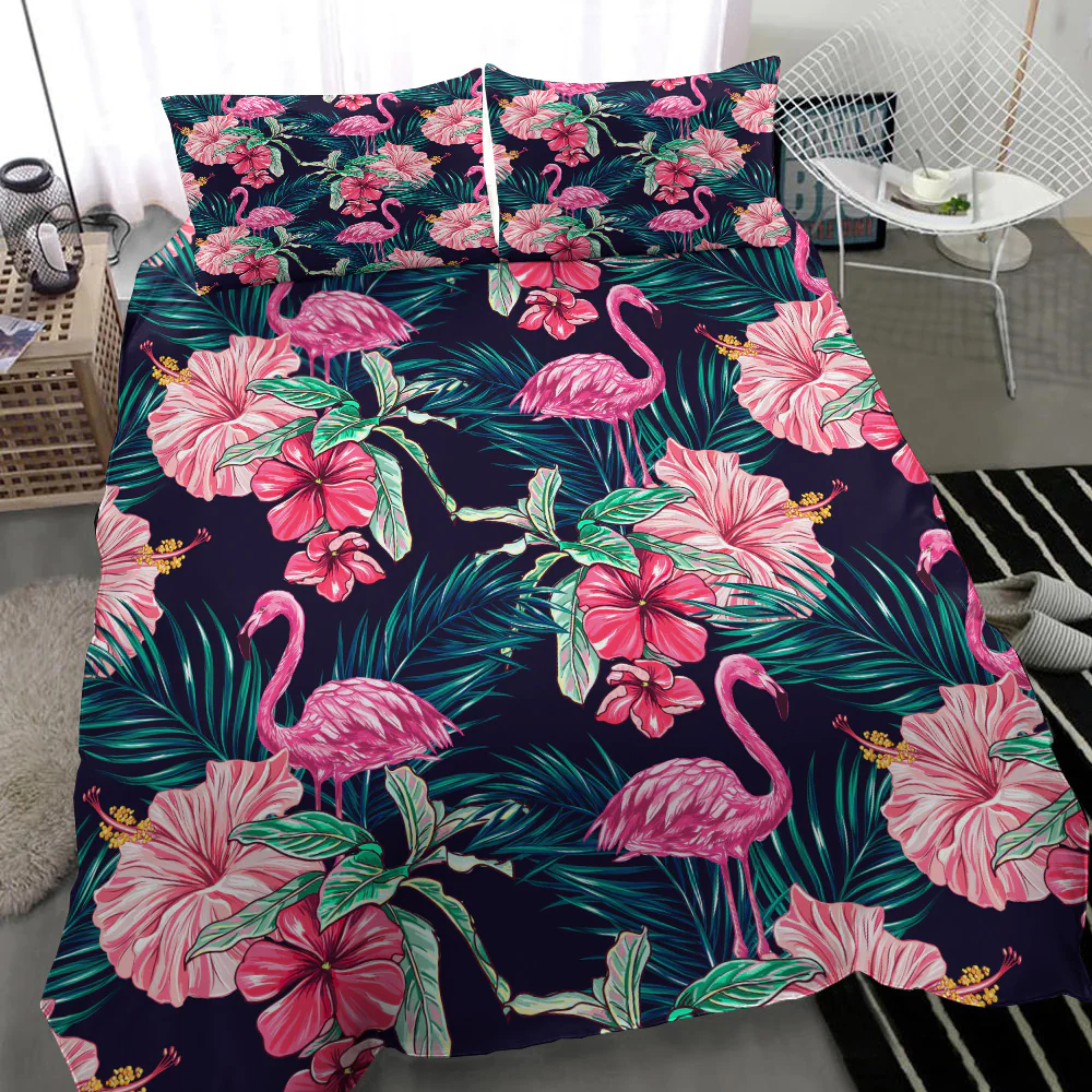 Flamingo Bedding Set Flamingos Tropical Flowers Forest Duvet Covers Pink
