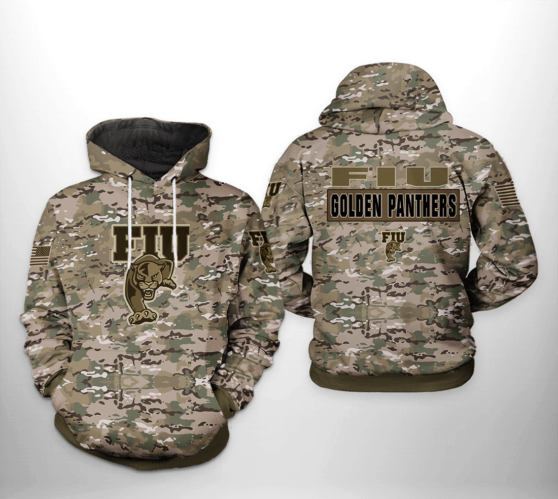 FIU Golden Panthers Camo Veteran 3D All Over Print Hoodie & Zip Hoodie