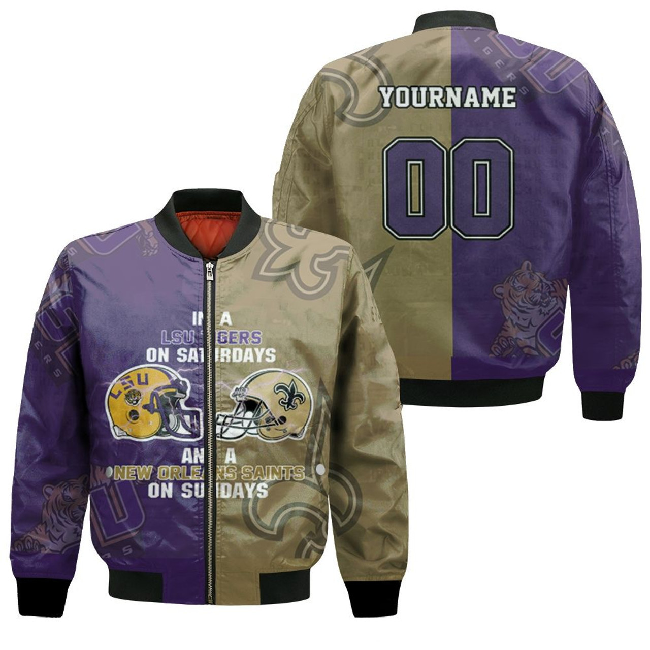 LSU Tigers Custom Name Number On Saturdays And New Orleans Saints On Sundays Bomber Jacket
