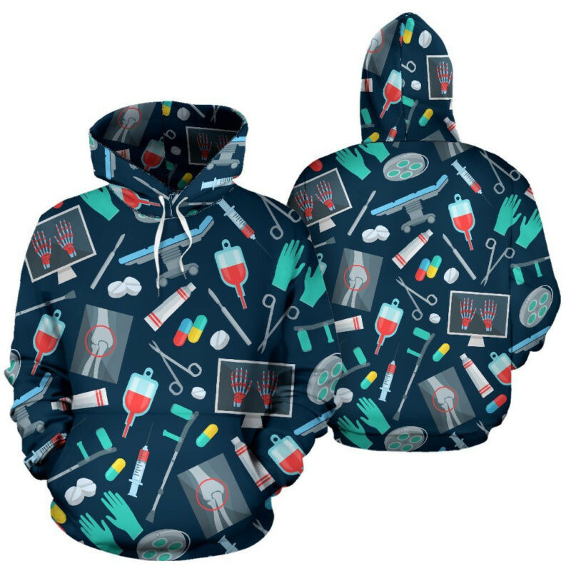Nurse Hoodie Black Medical Equipment Pattern 3d Hoodie Zip Hoodie