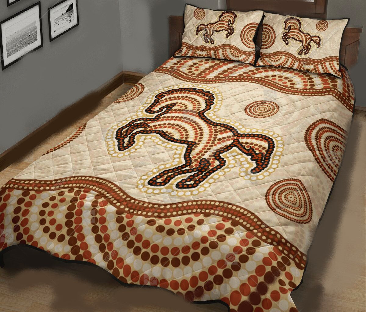 Horse Bedding Set Horse Aboriginal Dot Art Duvet Covers White