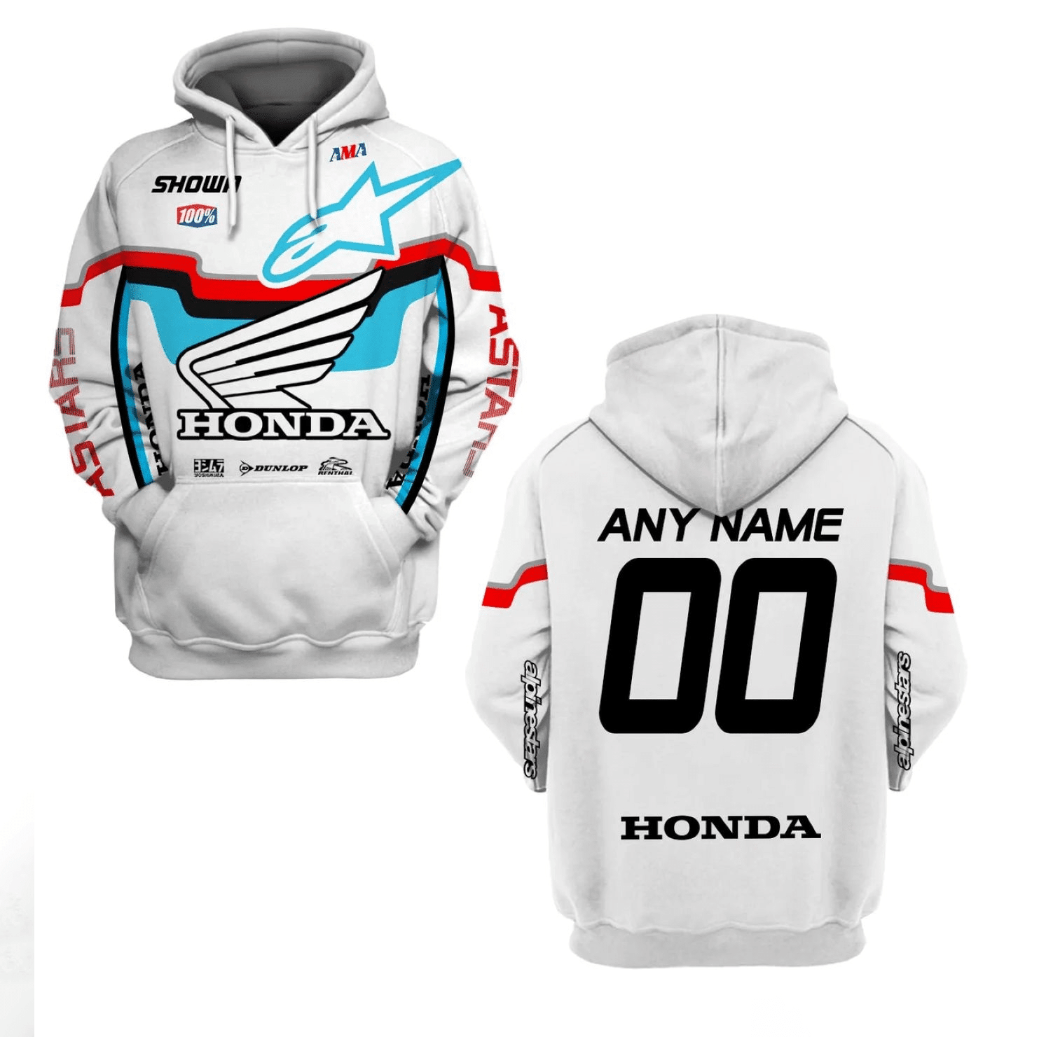 Custom Name & Number Honda Racing Astars Fan Gift, Honda Racing Astars Aop Hoodie