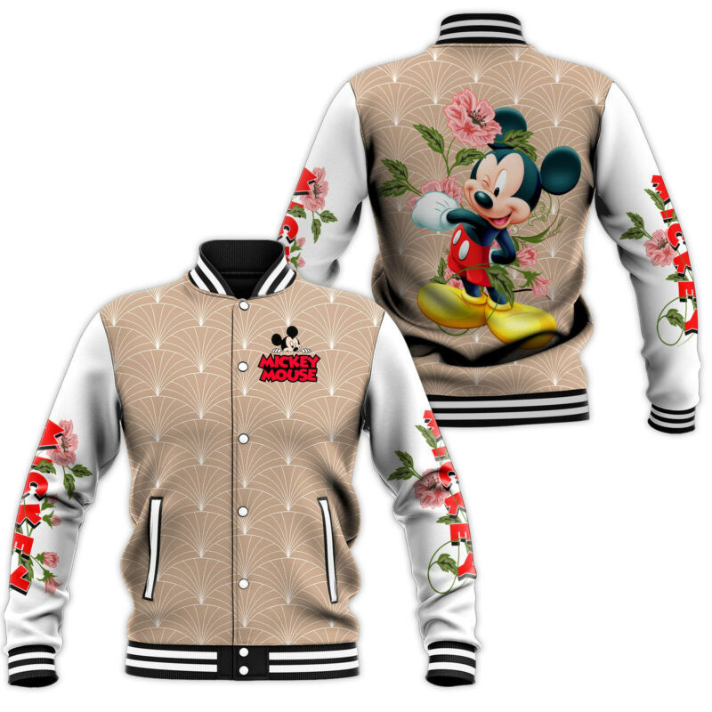 Mickey With Flower Baseball Jacket
