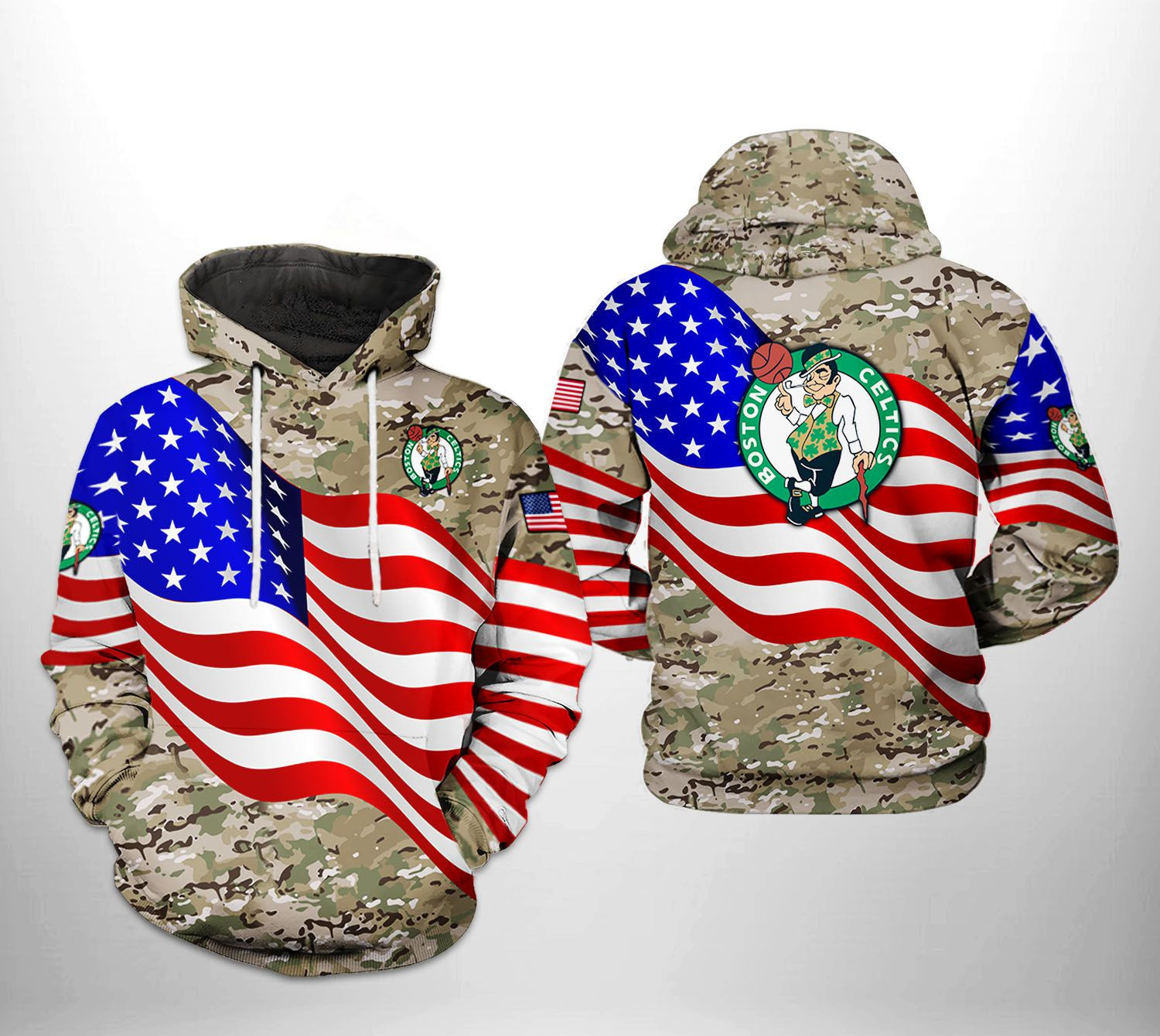 Boston Celtics US Flag Camo Veteran Team 3D All Over Print Hoodie & Zip Hoodie