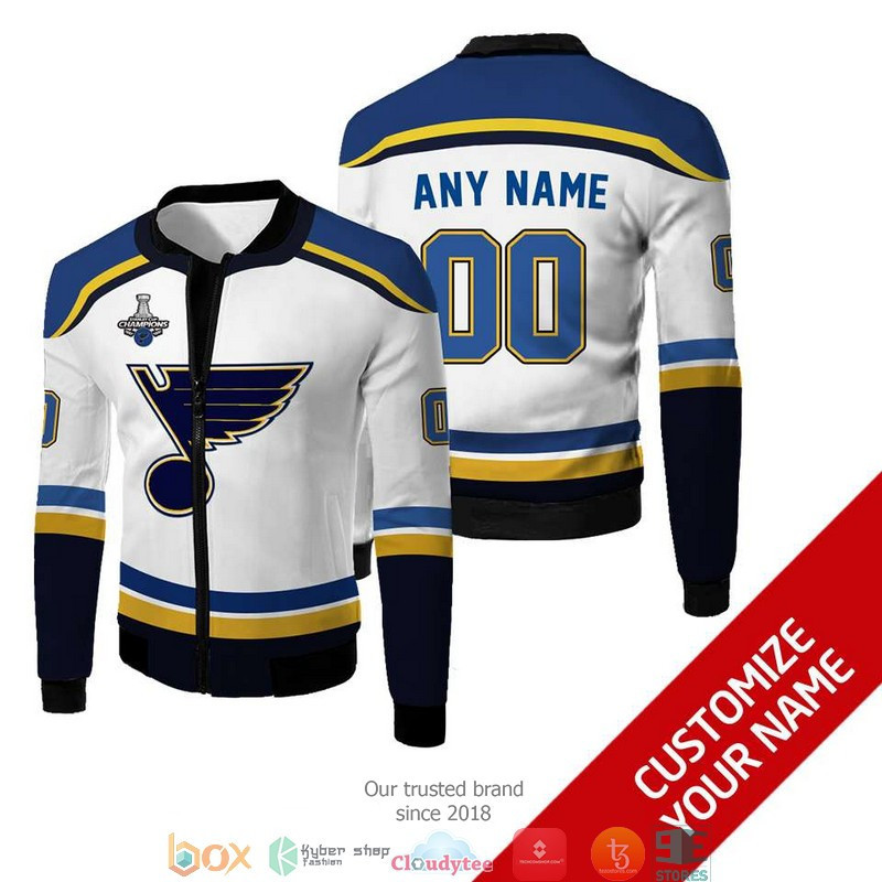 St. Louis Blues Blue Custom Name Number White Bomber Jacket