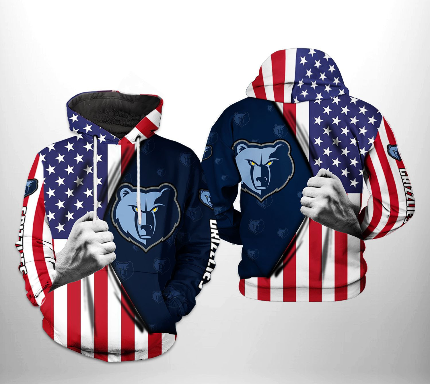 Memphis Grizzlies US Flag Team 3D All Over Print Hoodie & Zip Hoodie