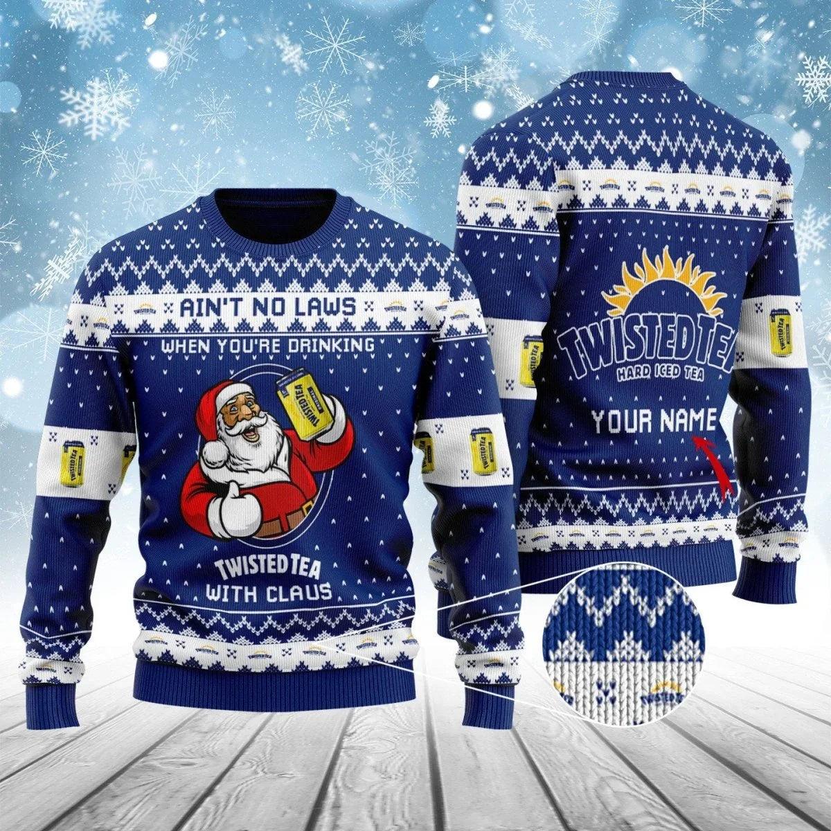Personalized Twisted Tea With Claus Ugly Christmas Sweater