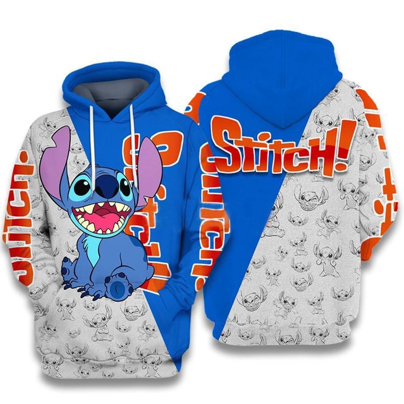 Stitch Smiley Face Over Print 3d Hoodie Zip Hoodie
