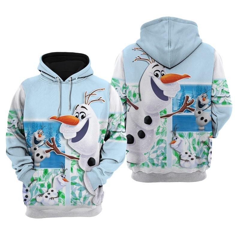 Cartoon Fan Gift, Funny Olaf Frozen All Over Print Hoodie, Zip Hoodie