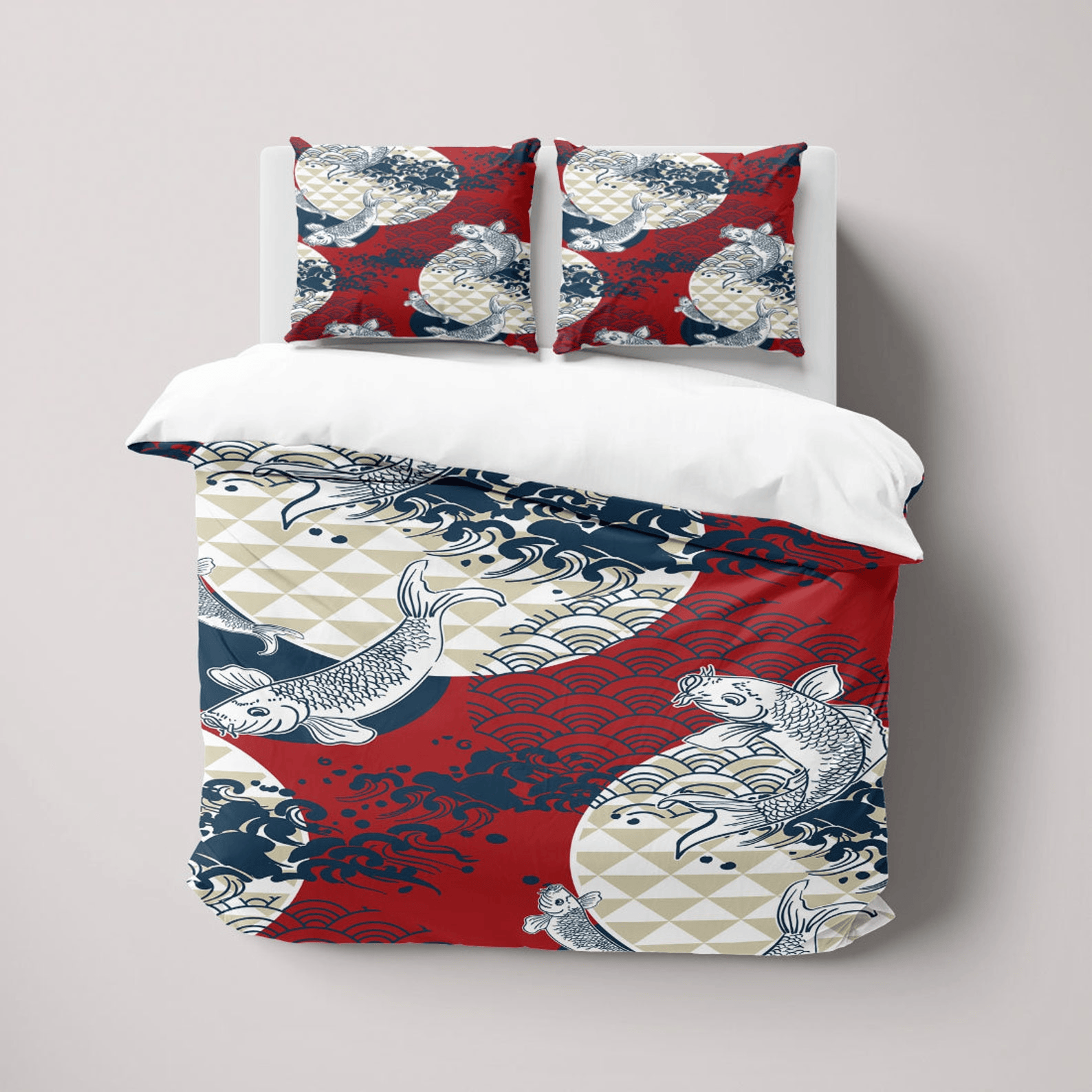 Japan Bedding Set Japanese Traditional Koi Fish Art Duvet Covers Red