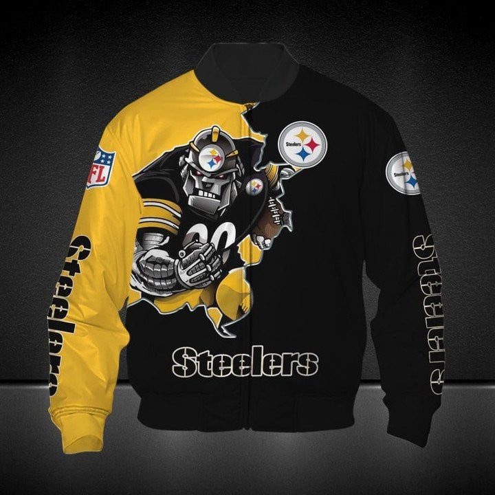 Pittsburgh Steelers Black Golden Bomber Jacket V2
