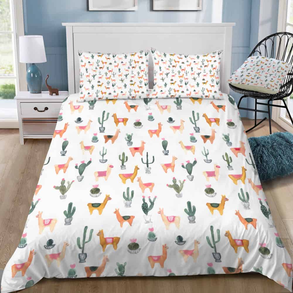 Llama Bedding Set Llama And Cactus Plants Pattern Duvet Covers