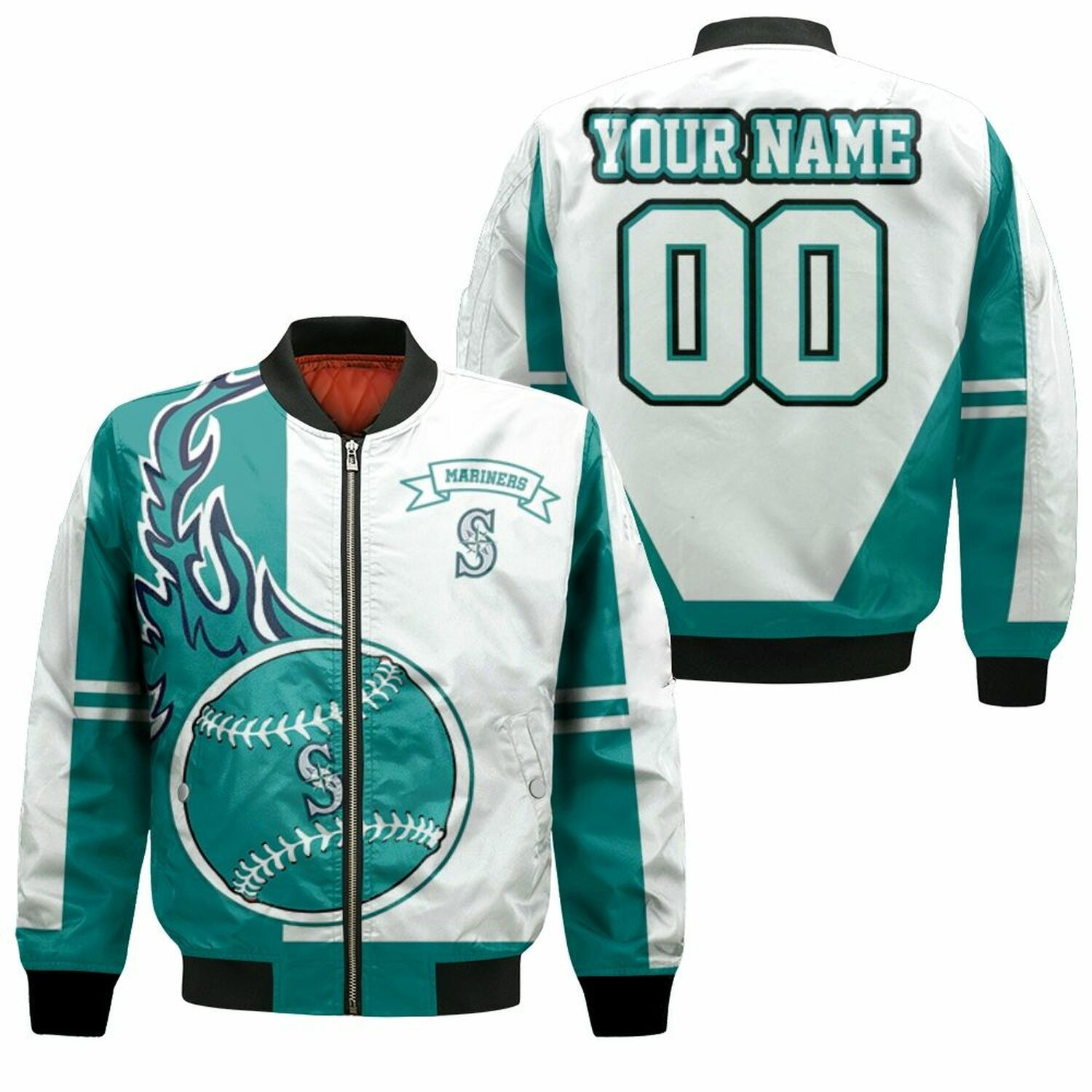 Seattle Mariners Custom Name Number Green White Bomber Jacket
