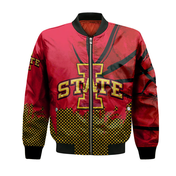 Iowa State Cyclones Custom Text Number Cardinal Orange Bomber Jacket V5