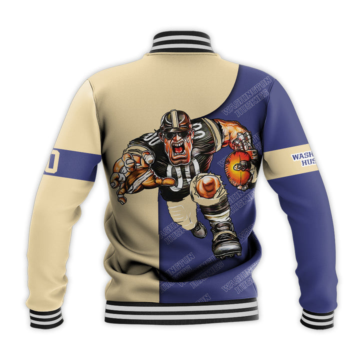 Washington Huskies Custom Number Purple Gold Baseball Jacket