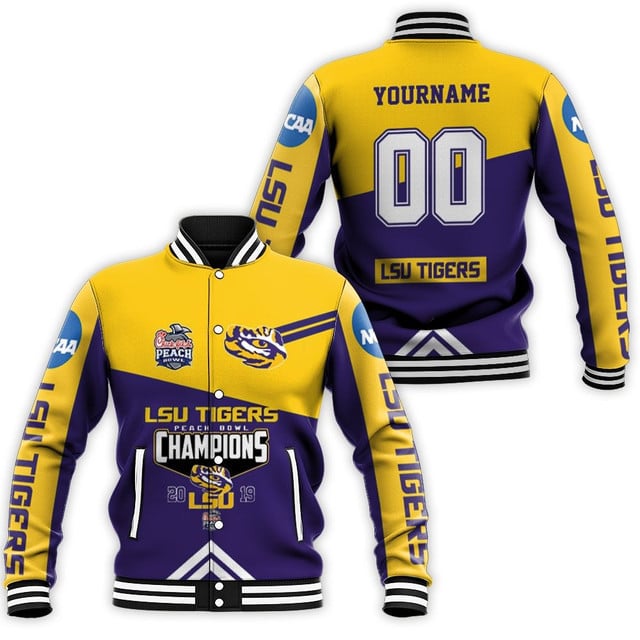LSU Tigers Custom Name Number Peach Bowl Champions 2019 Baseball Jacket