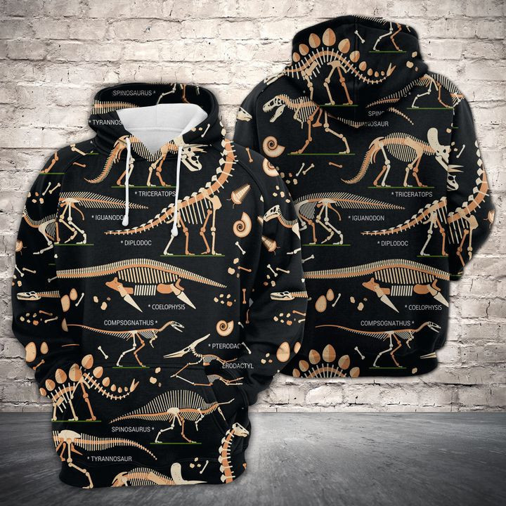 Dinosaur Skeleton 3D All Over Print Hoodie & Zip Hoodie