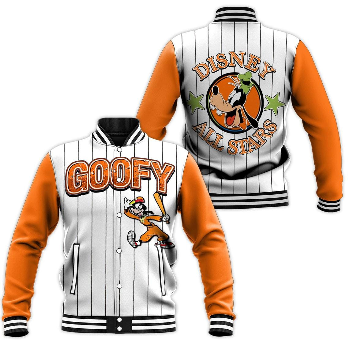 Goofy Dog Allstar Stripe Disney Unisex Cartoon Graphic Casual Outfits Gift Lover Baseball Jacket