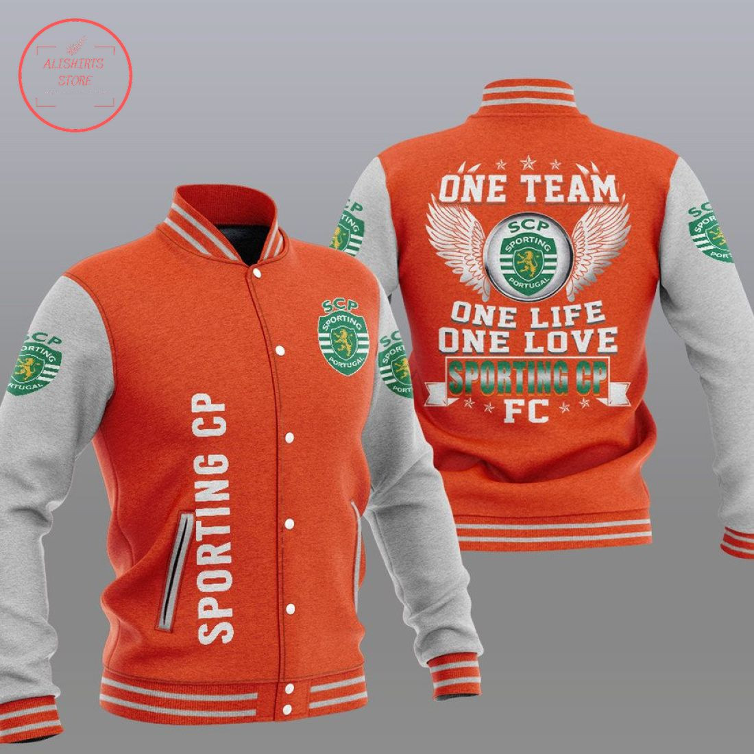 Sporting CP Orange Grey Baseball Jacket