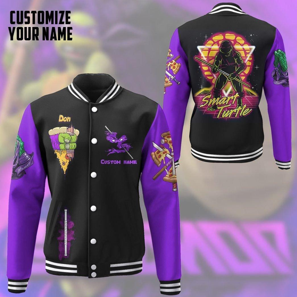 Gearhumans 3d Purple Donatello Tmnt Don Donnie Cosplay Custom Name Baseball Jacket 33, Gift Lover Baseball Jacket