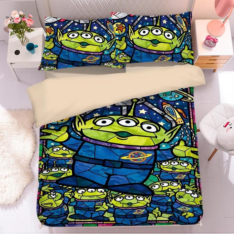 Toy Story Bedding Set DN The Three Eyes Aliens Stained Glasses Pattern Duvet Covers Blue