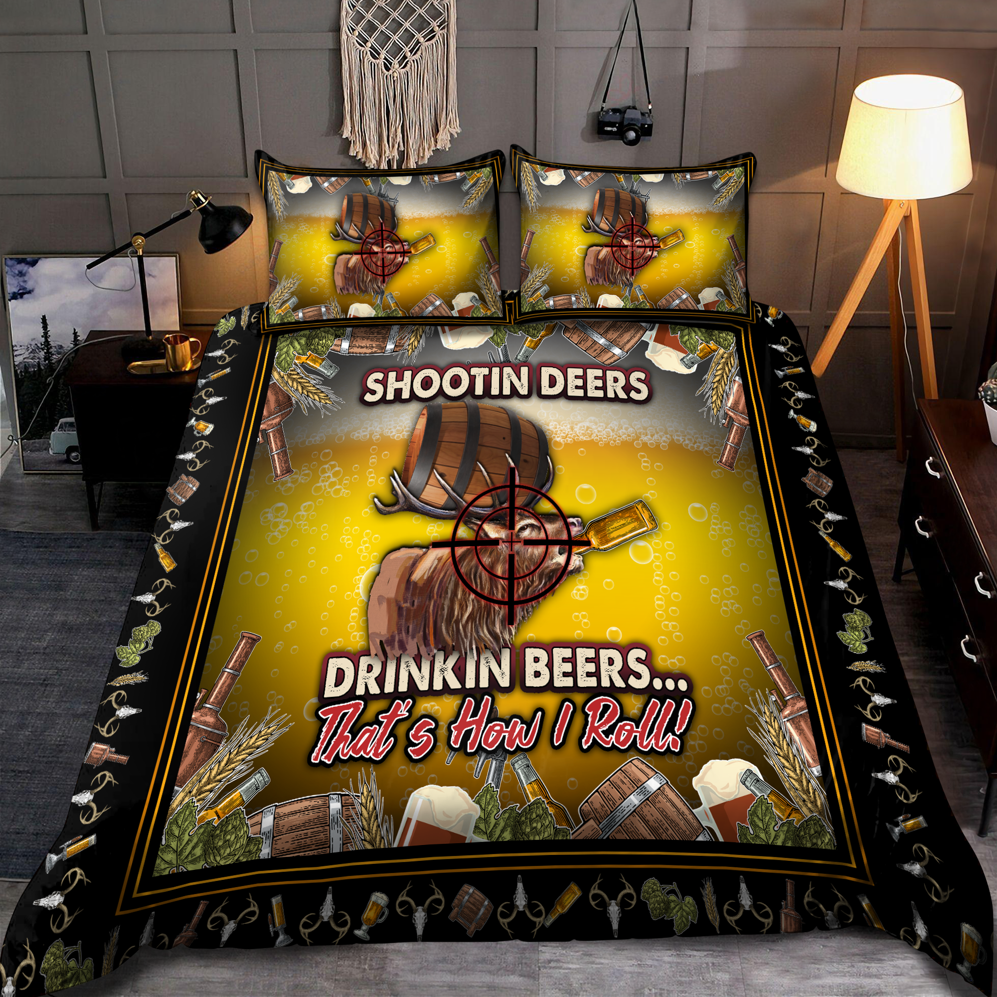 Beer Bedding Set Hunting Deer Drinking Beer Duvet Covers