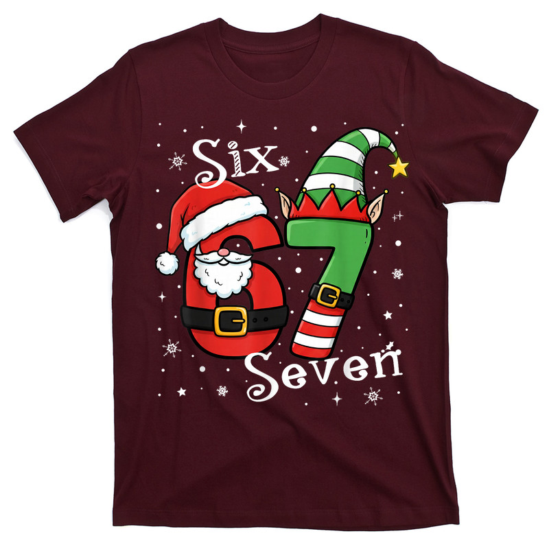 Six Seven 67 Meme 6 7 Elf Santa Christmas Pajamas T-Shirt
