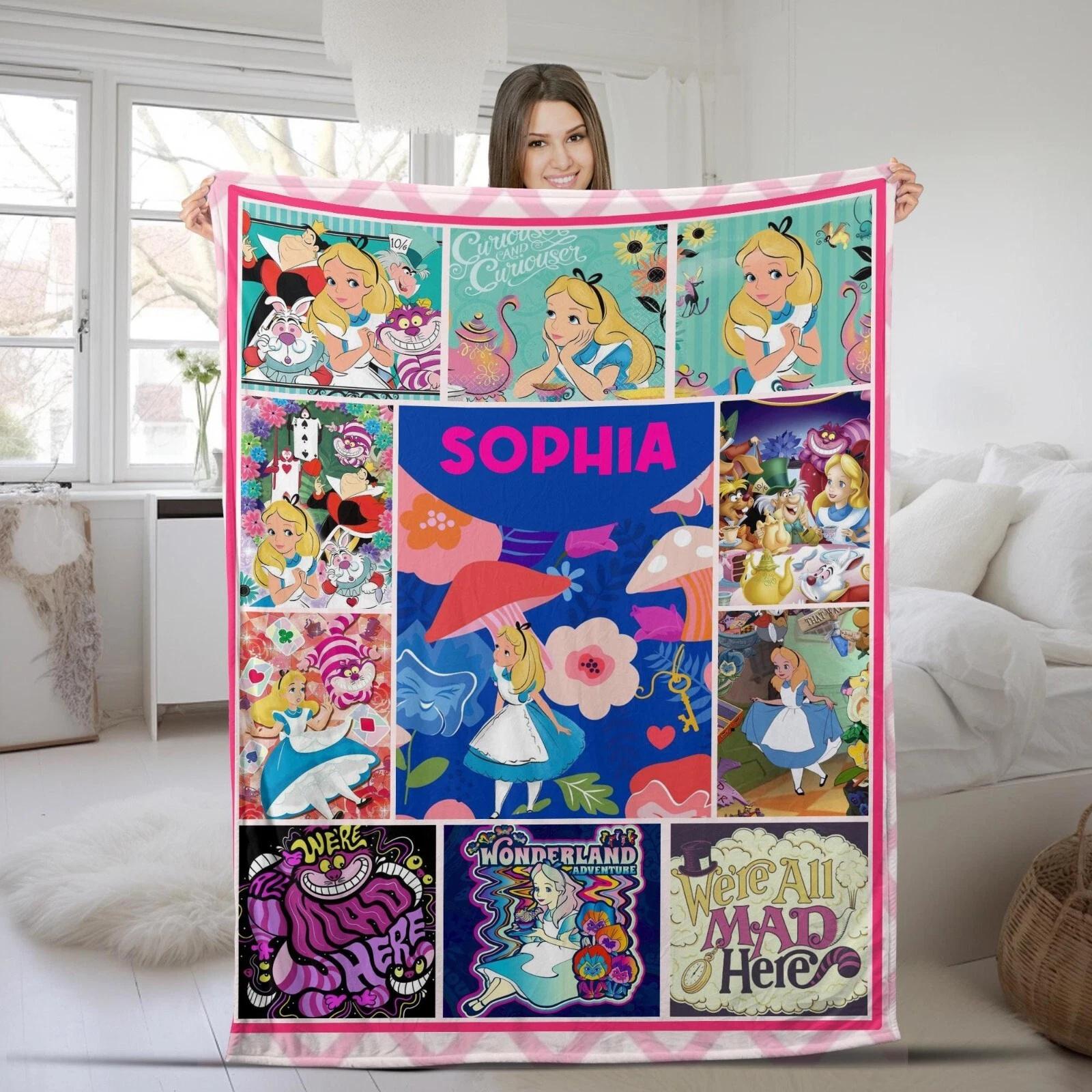 Personalized Alice In Wonderland Fleece Sherpa Blanket