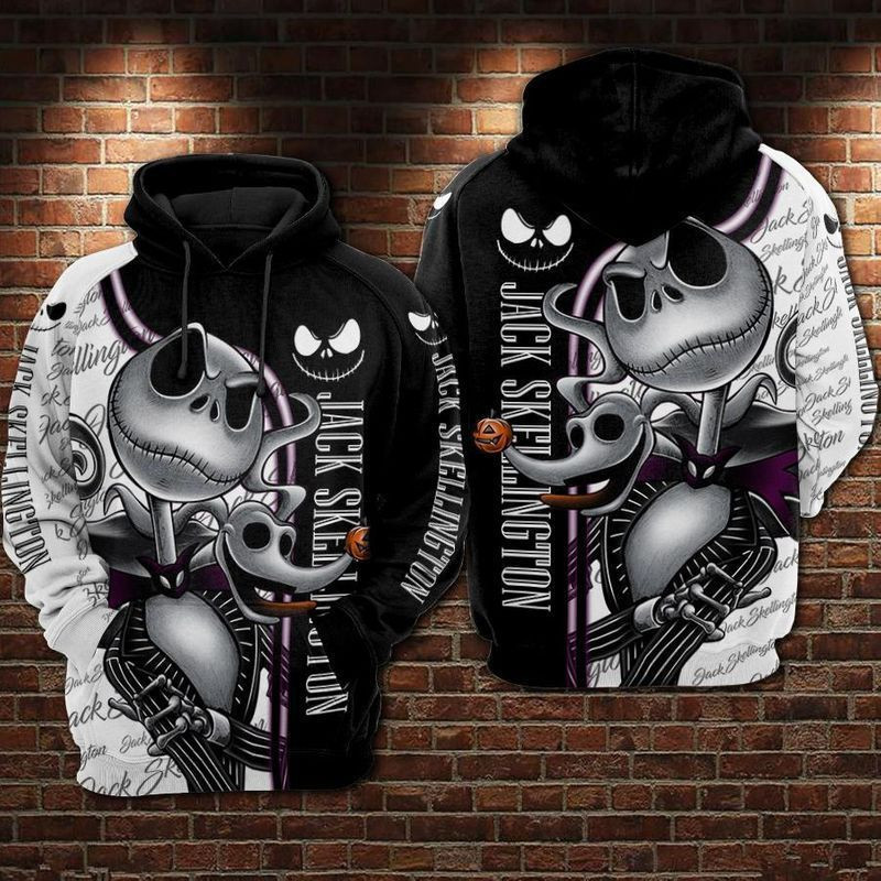 Halloween Jack Skellington And Zero Black And White Over Print 3d Hoodie Zip Hoodie