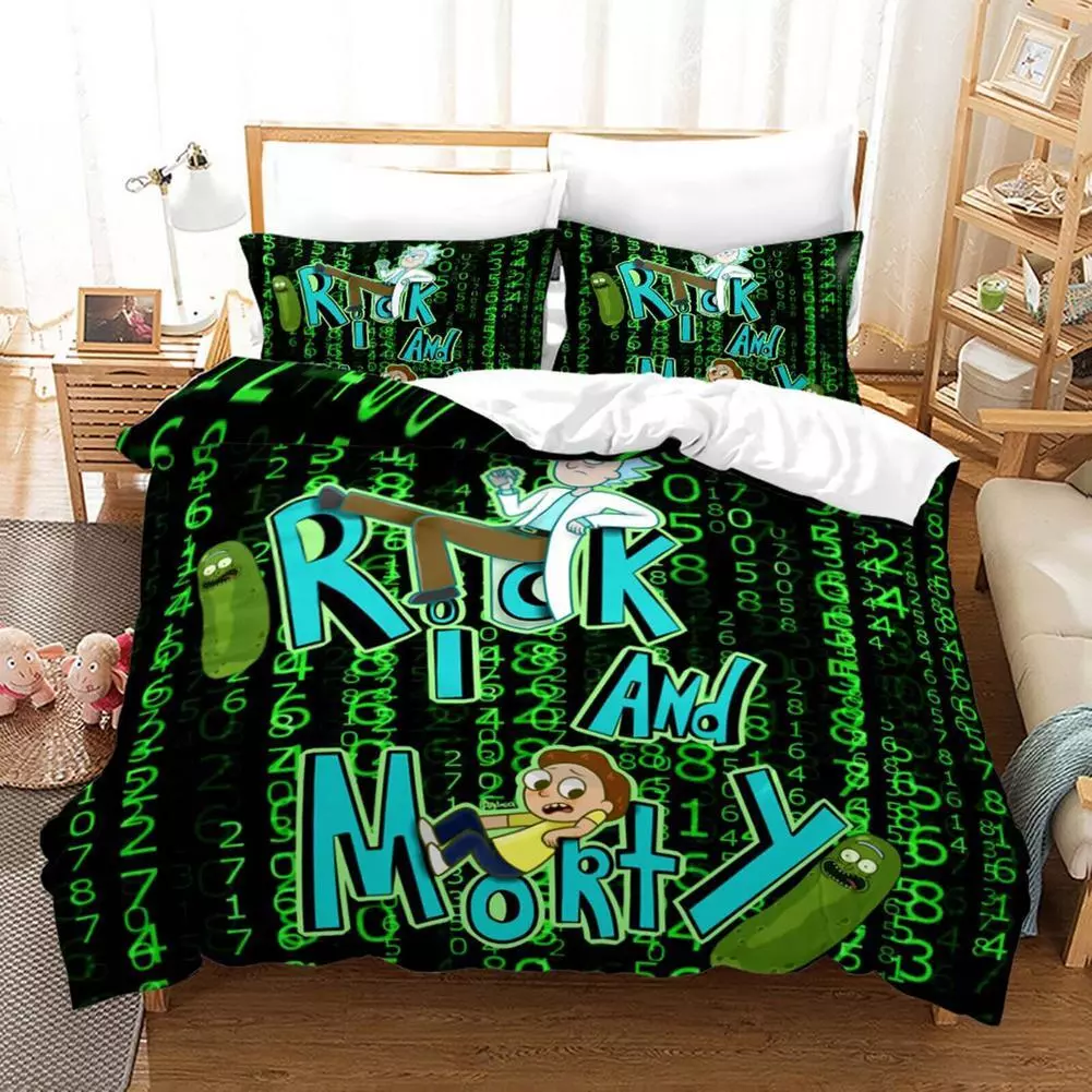 Rick And Morty Bedding Set Rick And Morty Computer Numbers Duvet Covers Black