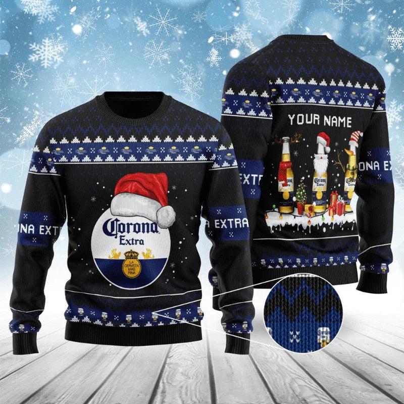 Personalized Corona Extra Bottle Santa Ugly Christmas Sweater