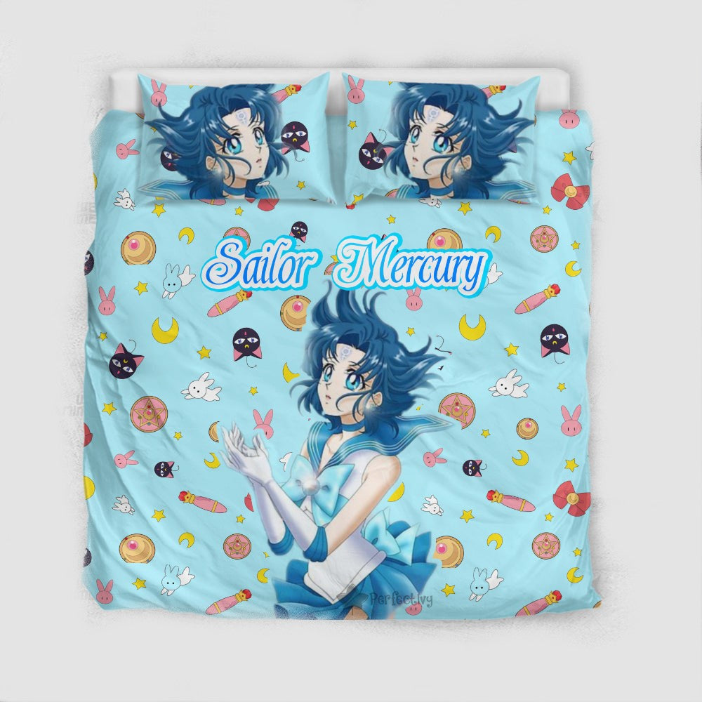Sailor Moon Bedding Set Sailor Mercury Cute Items Pattern Duvet Covers