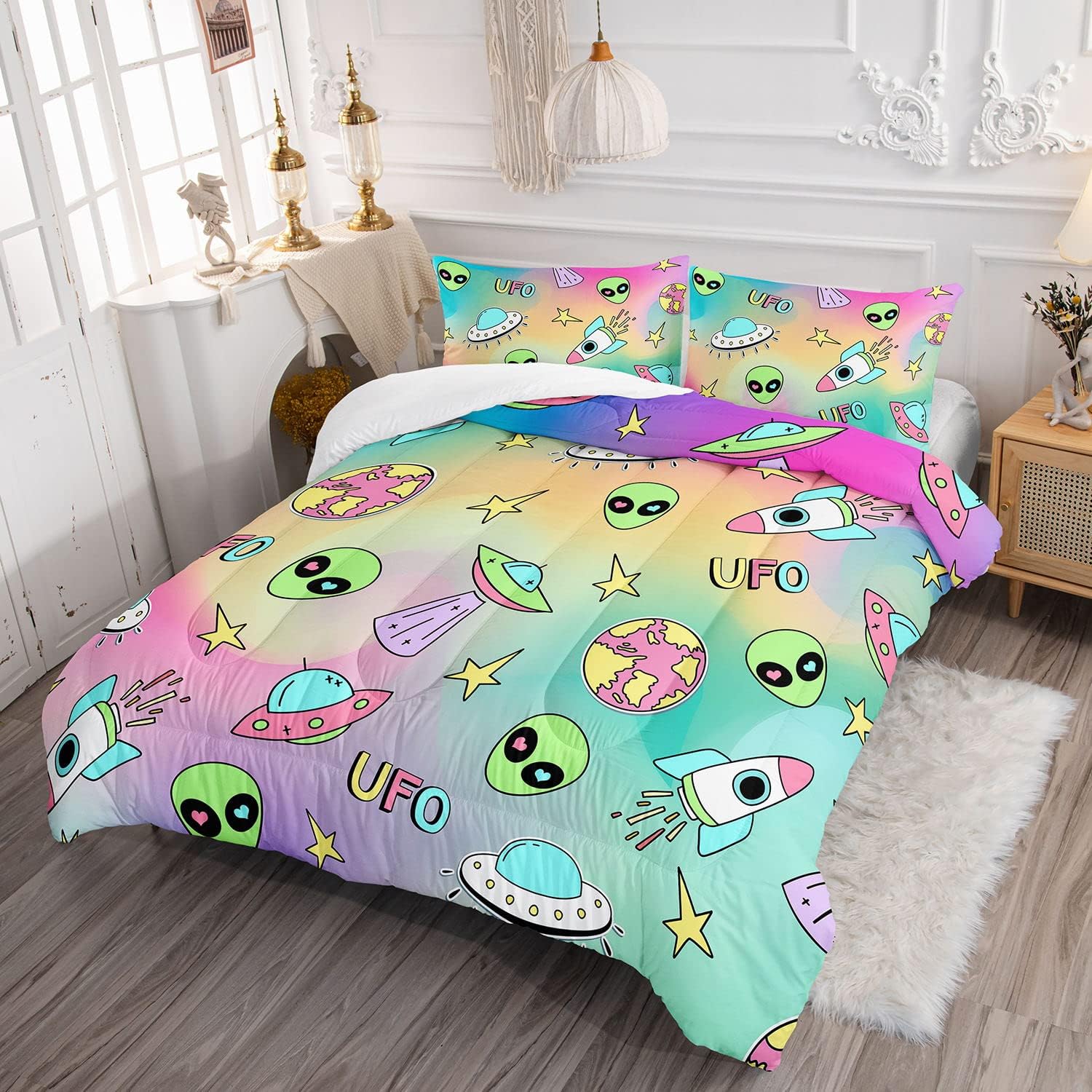 UFO Bedding Set UFO Spaceship Earth Pattern Duvet Covers