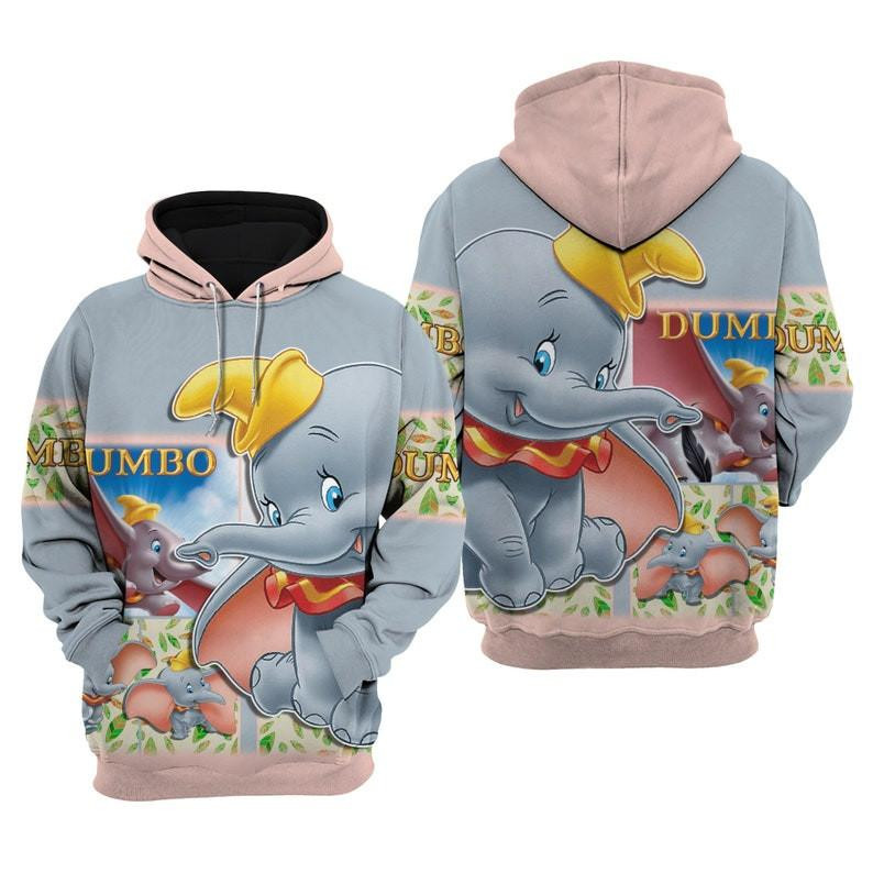 Funny Dumbo Elephant Cartoon All Over Print Hoodie, Zip Hoodie