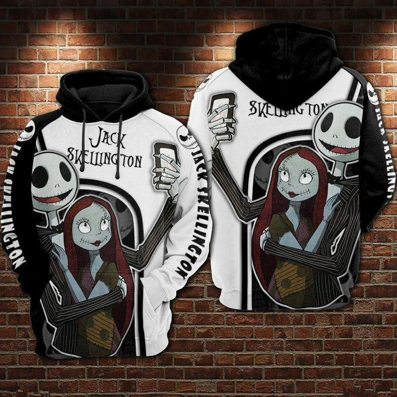 Nightmare Before Christmas Jack And Sally Taking Selfie Black White Hoodie Zip Hoodie