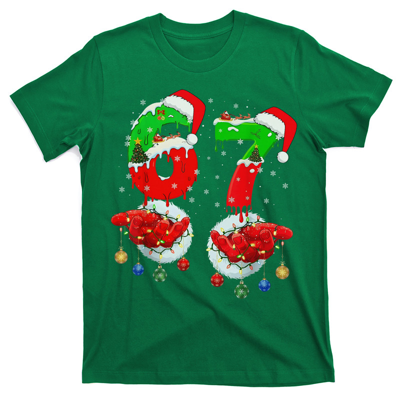 Six Seven 67 Meme 6 7 Christmas Santa Hand T-Shirt